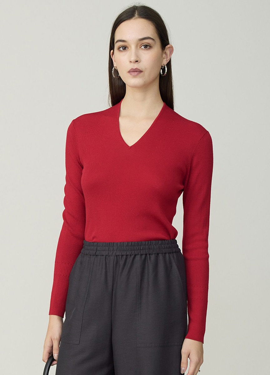 定番配色設計V領針織衫